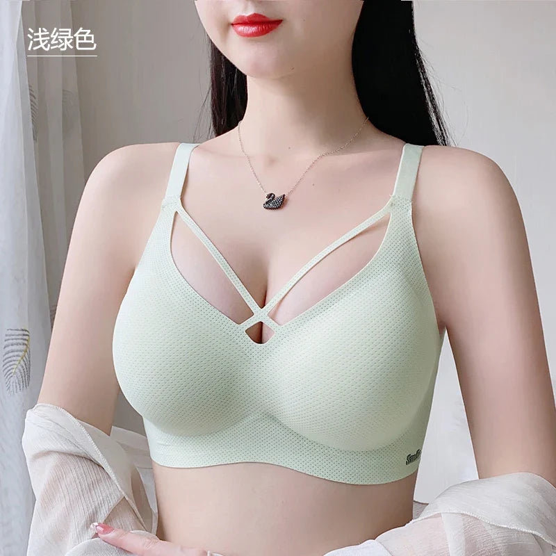 Traceless Half-Fixed Cup Women Underwear Thin Jelly Soft Support Anti Drop Adjustable No Steel Ring Super Soft Solid Color Bras