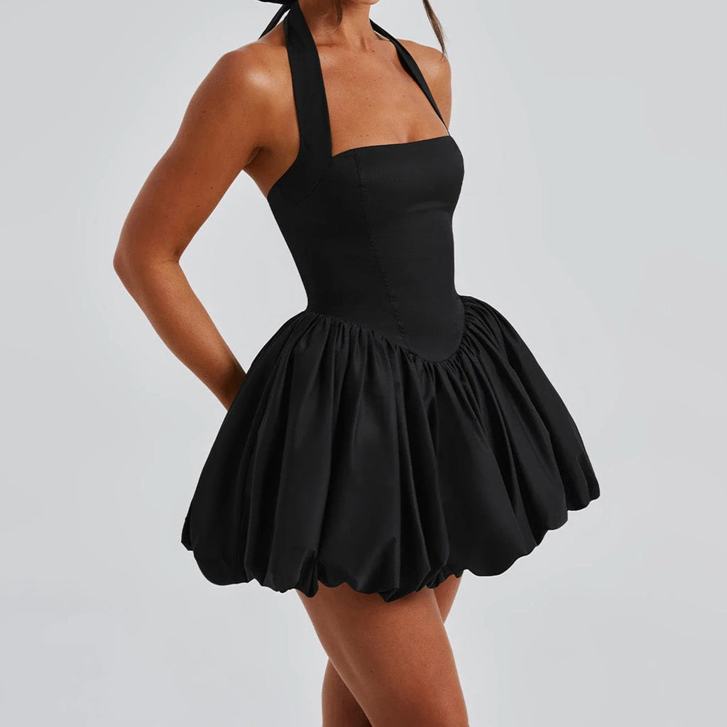 Women Bubble Halter Mini Dress Elegant Summer Sleeveless Tie up Backless Corset Evening Party Club Short Dress Y2K Streetwear