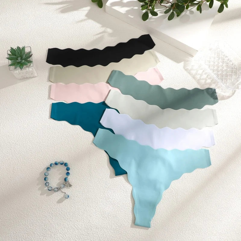 4PCS Women Seamless Panties Wavy Design Ultra-thin Panties Women Ice Silk Underwear Sexy Panty Low Waist G-string Female Solid