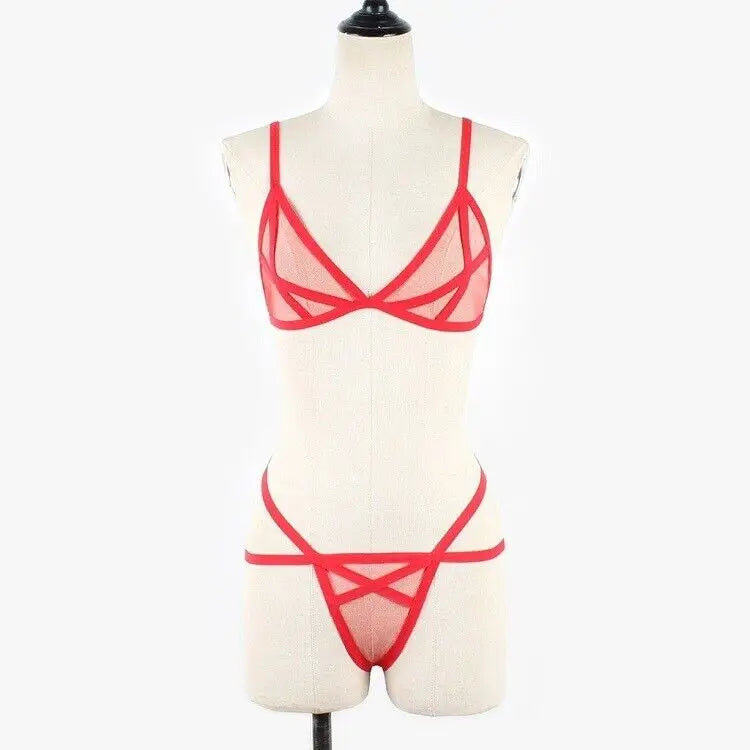 Women Sexy Lingerie Sheer Bra Set See-through Babydoll Thong Underwear Sleepwear