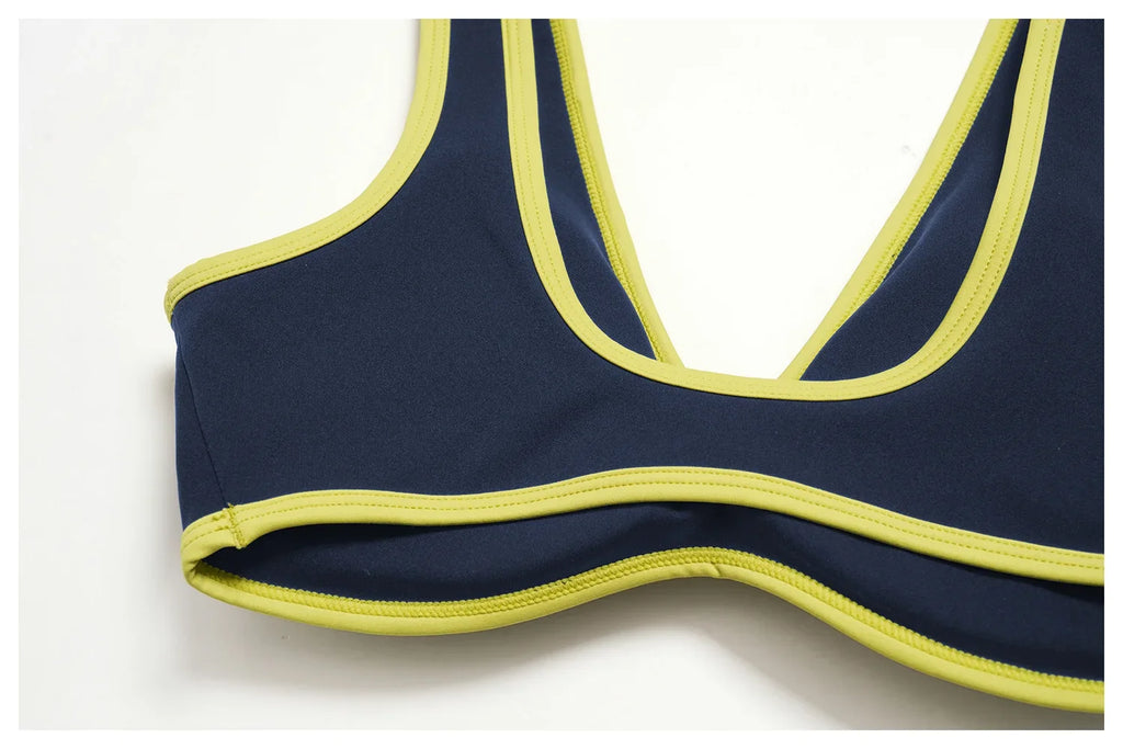 Women's Tracksuit Color Blocked Yoga Sets V Neck Sports Bra High Waist Flare Pants Fitness Suit Outdoor Running Workout Clothes