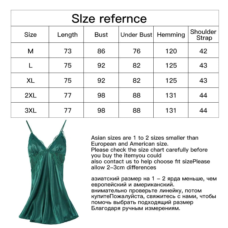 Fashion Ladies Lace Sexy Sling Nightdress Women's Sexy Lingerie Satin Sleepwear Solid Homewear V-neck with Chest Pad Nightwear