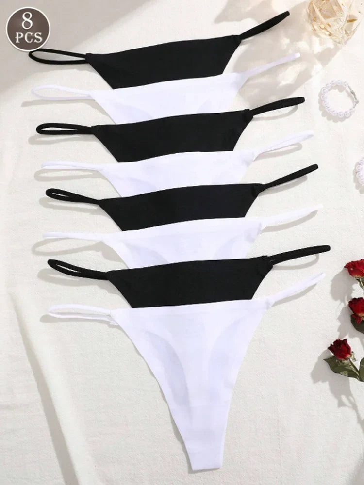 8Pcs/Set Seamless Thong Women Invisible Thin Strap Low Waist High Stretch Flexibility Panties Sexy Underwear Briefs T-back