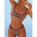 Striped Crochet Knitted Bikini Female Swimsuit Women Swimwear Two-Pieces Bikini Set High Leg Cut Bather Bathing Suit Swim V8225