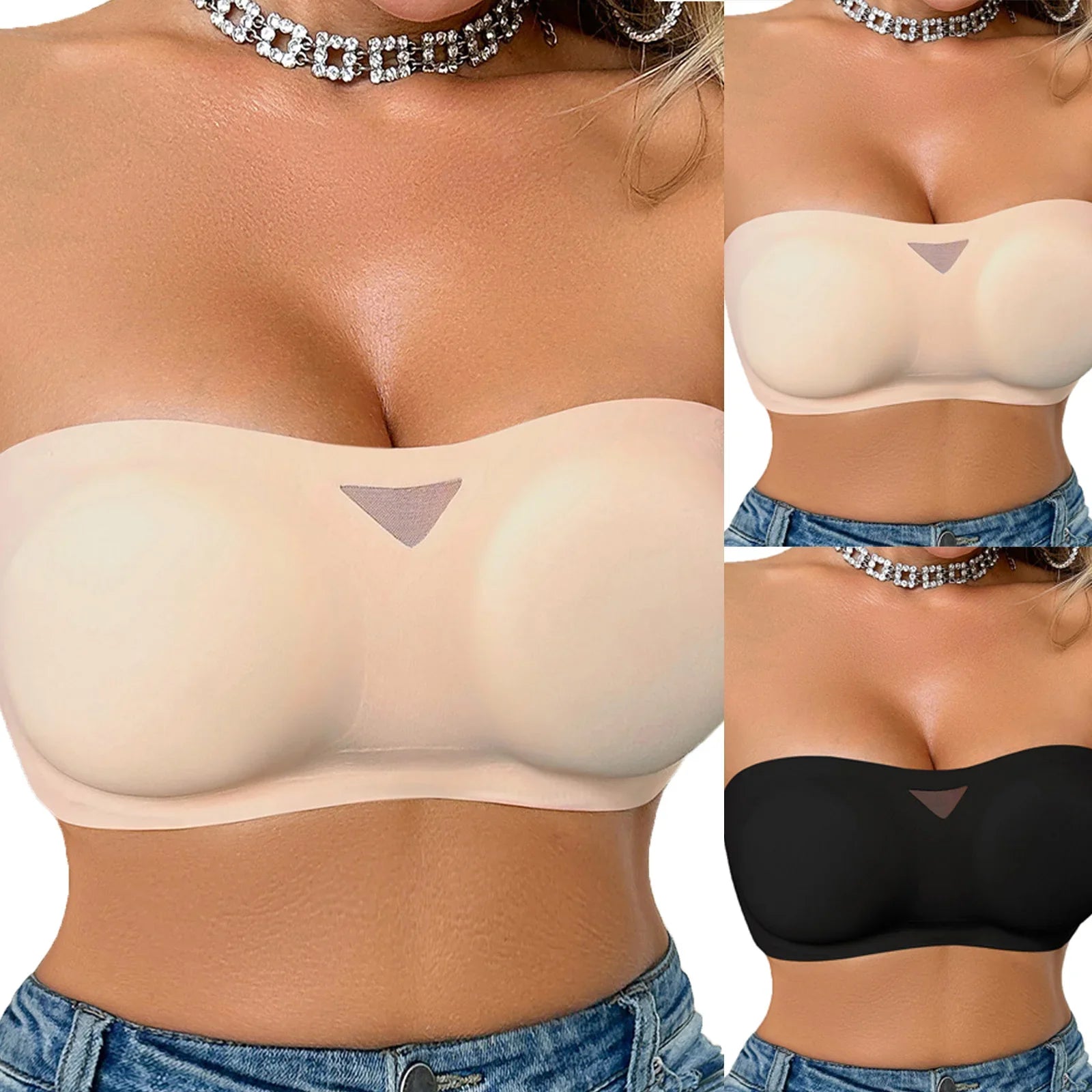 Women's Sexy Strapless Push Up Bra Padded Seamless Invisible Wireless Bandeau Bra Women Beauty Back Anti Slip Off Shoulder Bras