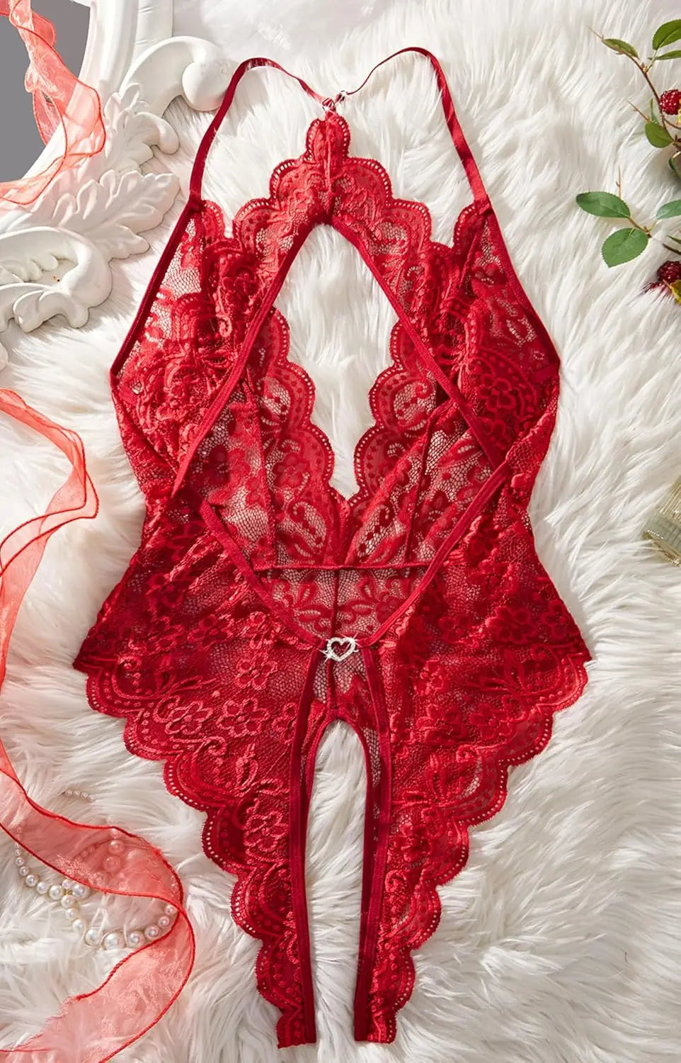 Women Sexy Lace Teddy Lingerie Deep V Mesh Sheer Bodysuit Backless Crotchless One Piece Babydoll Nightwear