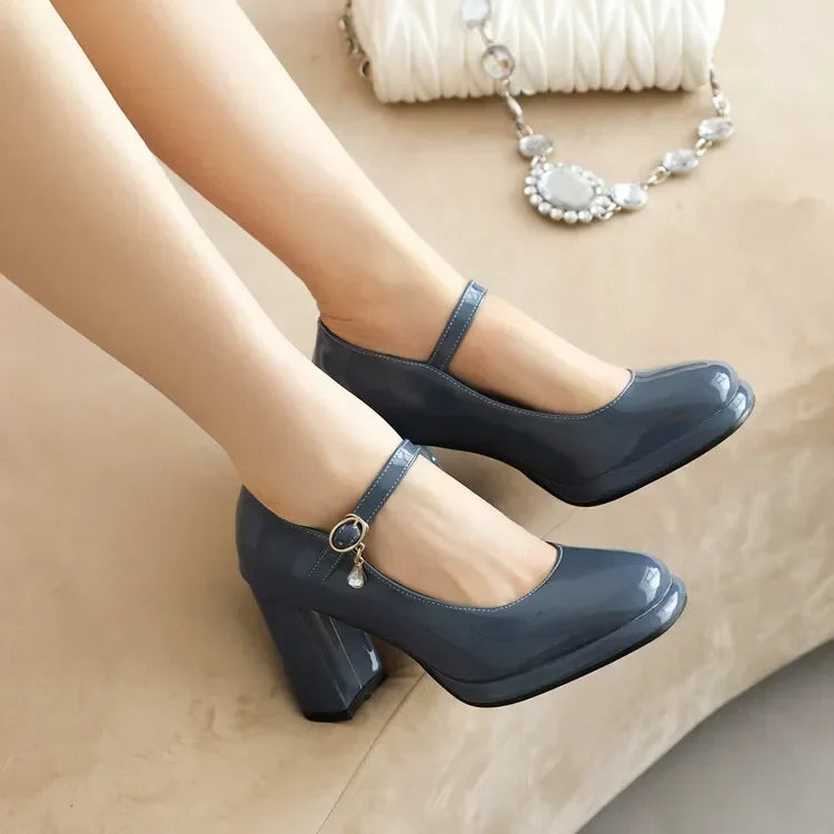 Spring and Autumn New Styles Fashion High-heeled Women's Shoes Shallow Mouth Buckle Square Heel Women Shoes Size 34-45 High 9cm