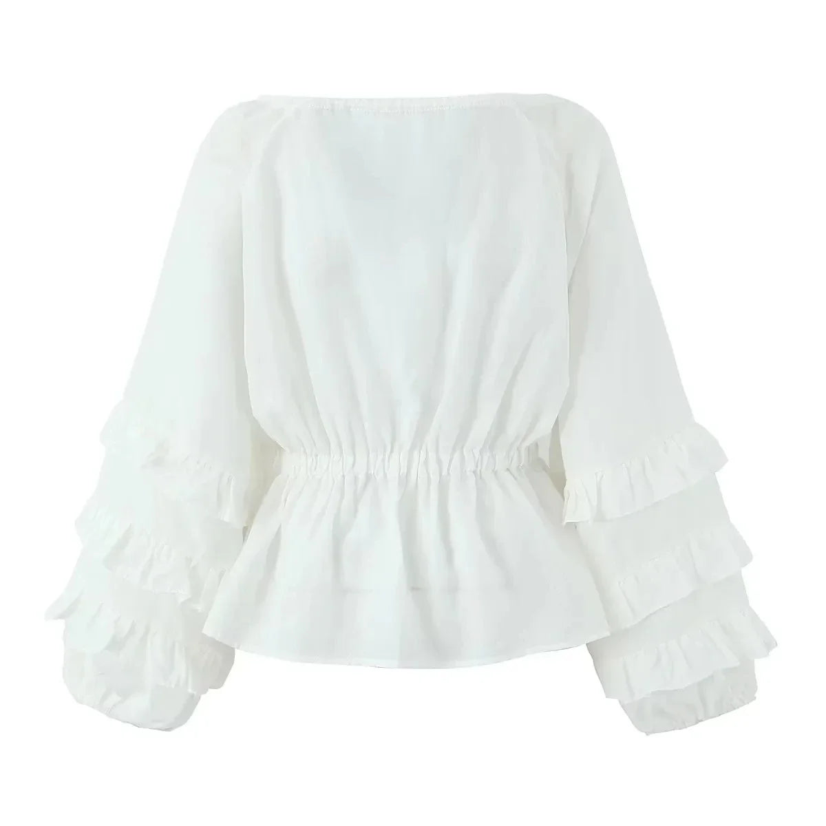 Foridol Tie Up Ruffles Lantern Sleeve White Blouse Women Spring Fashion Pelpum Top 2025 Summer O Neck Beach Casual Chic Blusa