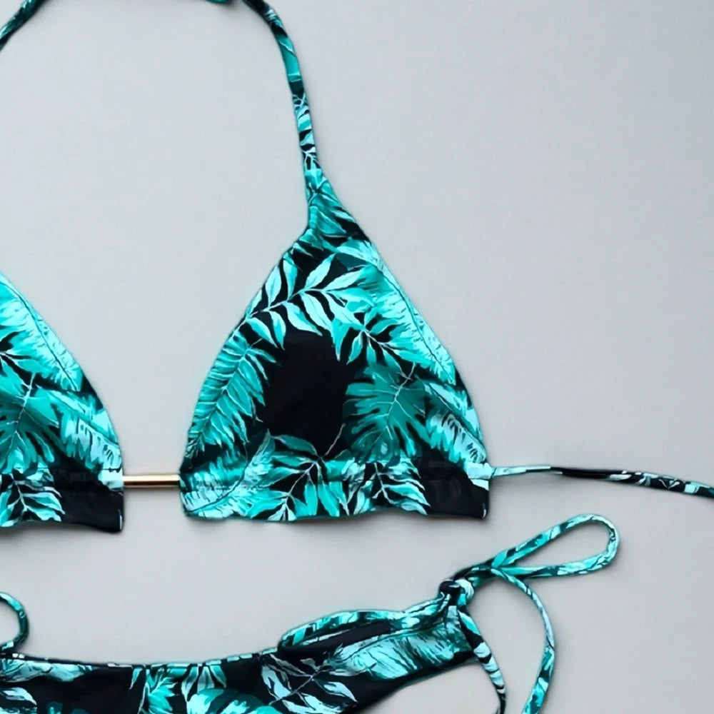 Sexy Triangle Chains Bikini Sets Micro Thongs Swimsuit Women Bathing Suit Biquini Bandage Beachwear Print Swimwear Thong Bikini