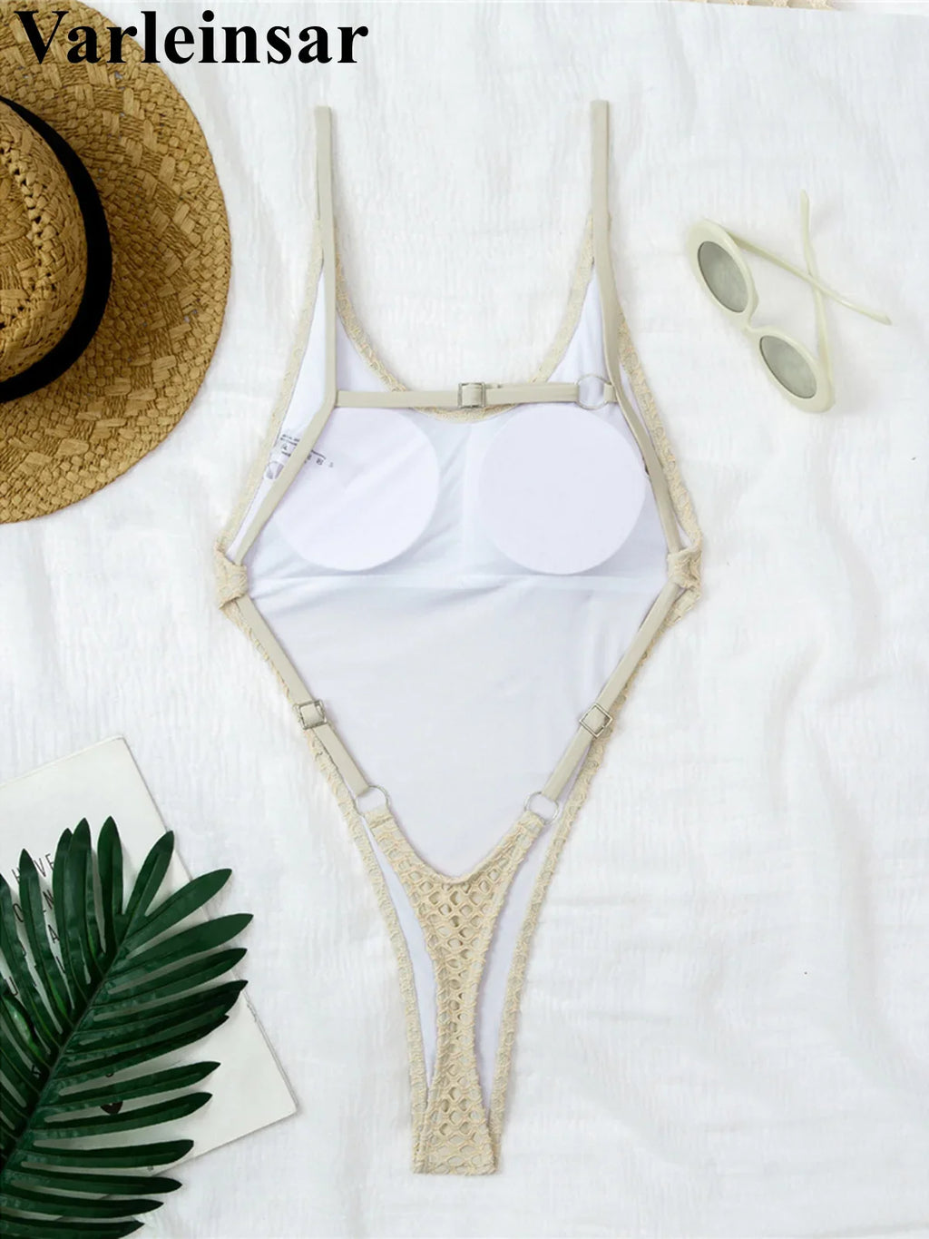 XS - L Scalloped Extreme String Mini Micro Thong One Piece Swimsuit Women Swimwear Female Padded Bather Bathing Suit Swim V7805