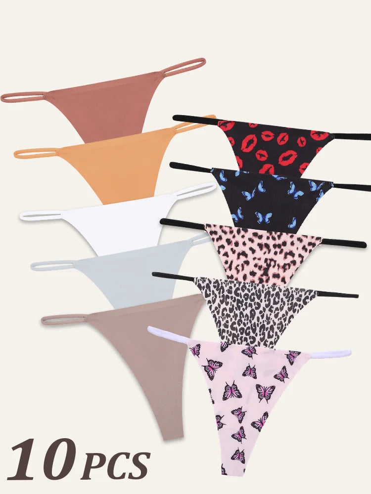 10Pcs/Set Seamless Thong Women Thin Strap Low Waist High Flexibility Panties Underwear Ladies Briefs T-back Comfortable Women