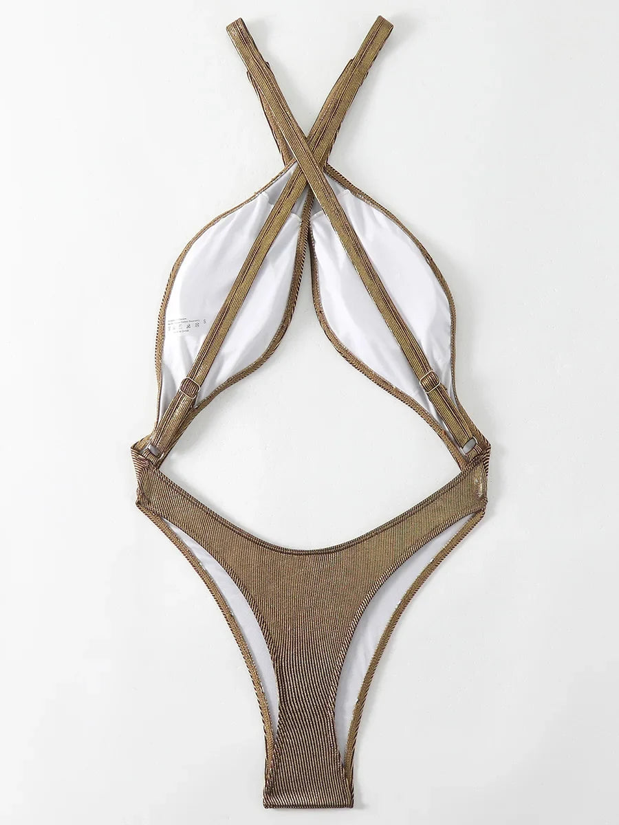 Tummy Cut Out Extreme Micro Thong Female Swimwear One Piece Swimsuit Women Cross Backless Monokini High Cut Bathing Suit Swim