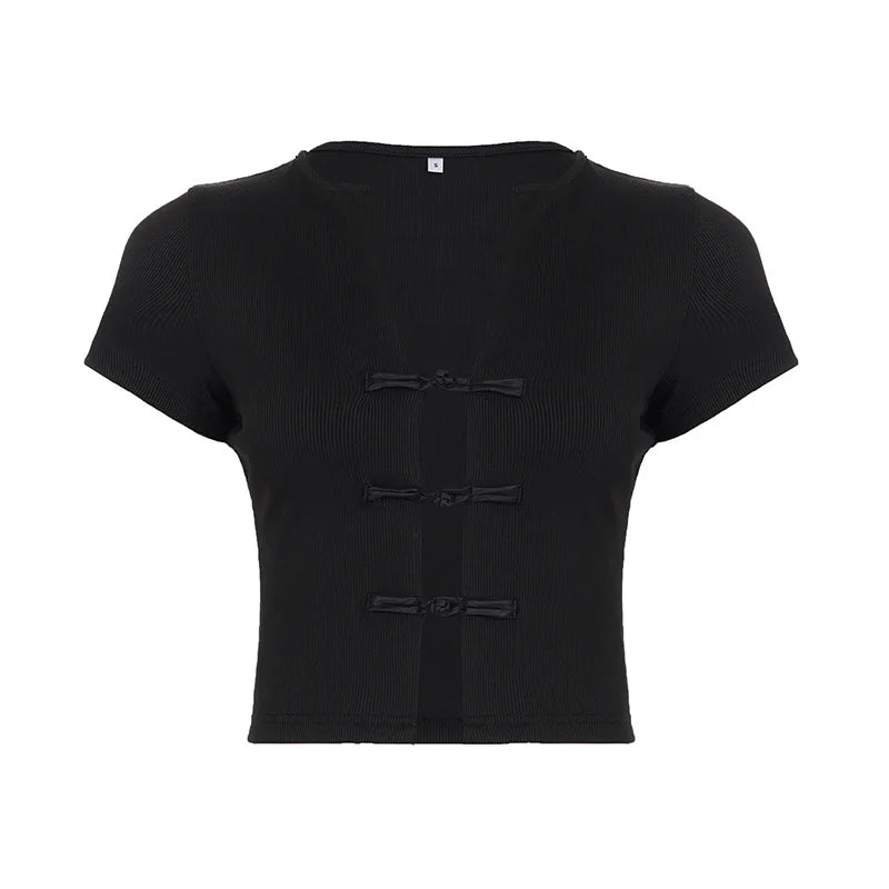 Sexy hot girl solid color short-sleeved T-shirt round neck slim basic versatile top