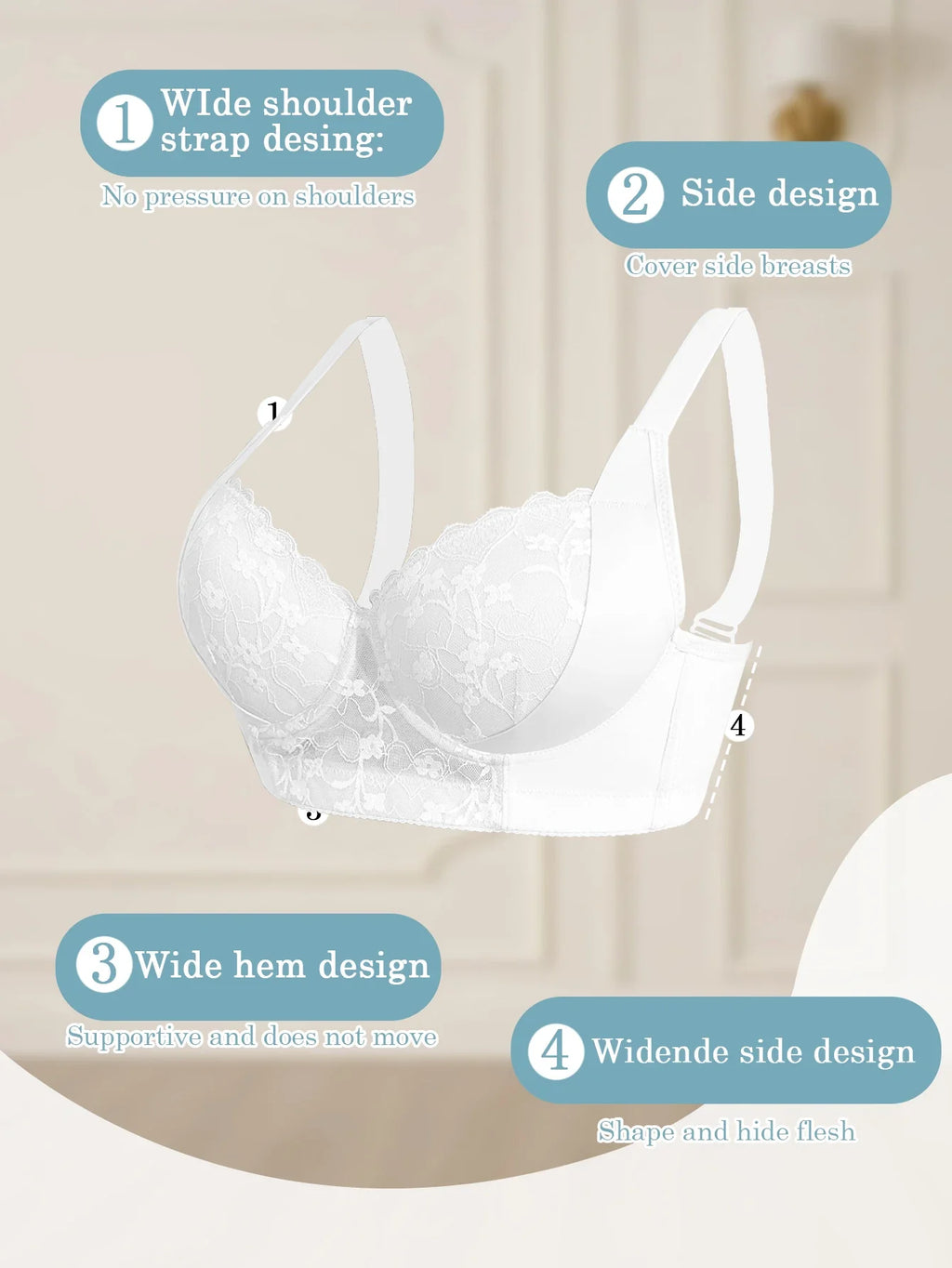 Women's a B C D Cup Lace-Trimmed, Side-Breast-Enhancing, Skin-Fitting Shaping Bra with Underwire, Minimizer Sports Breathable and Comfortable Bra