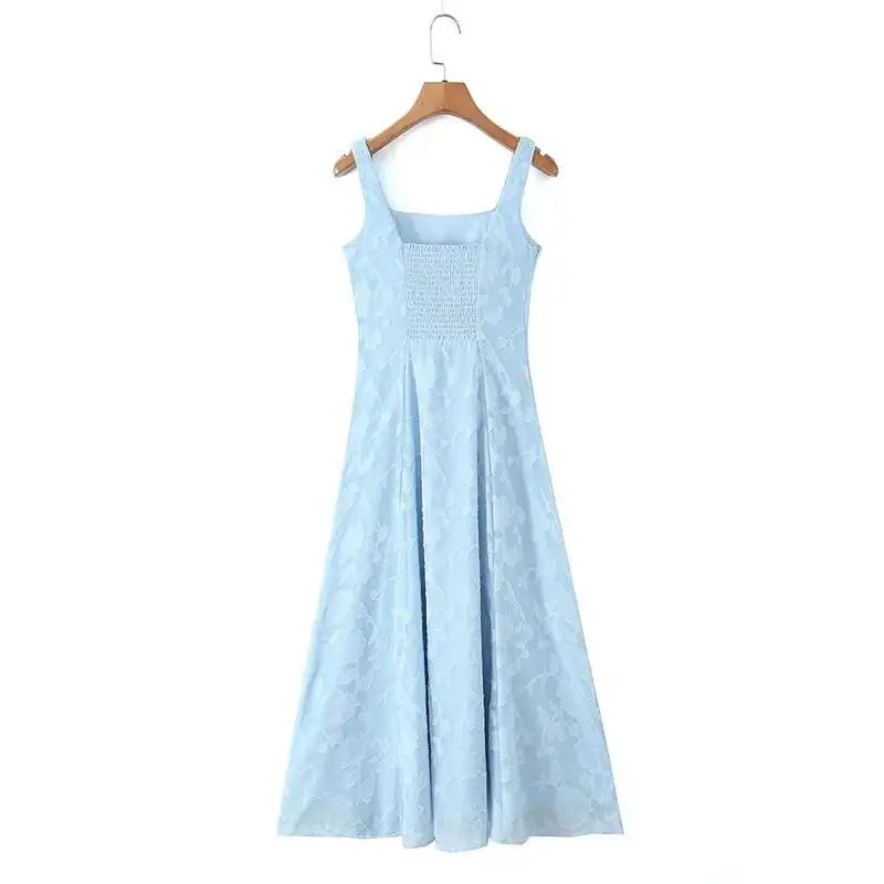 French Style Square-neck Strapless Long Dress With A Large Hem Designed With Cut-out Details Slim Fit Waist-cinching Casual 515K