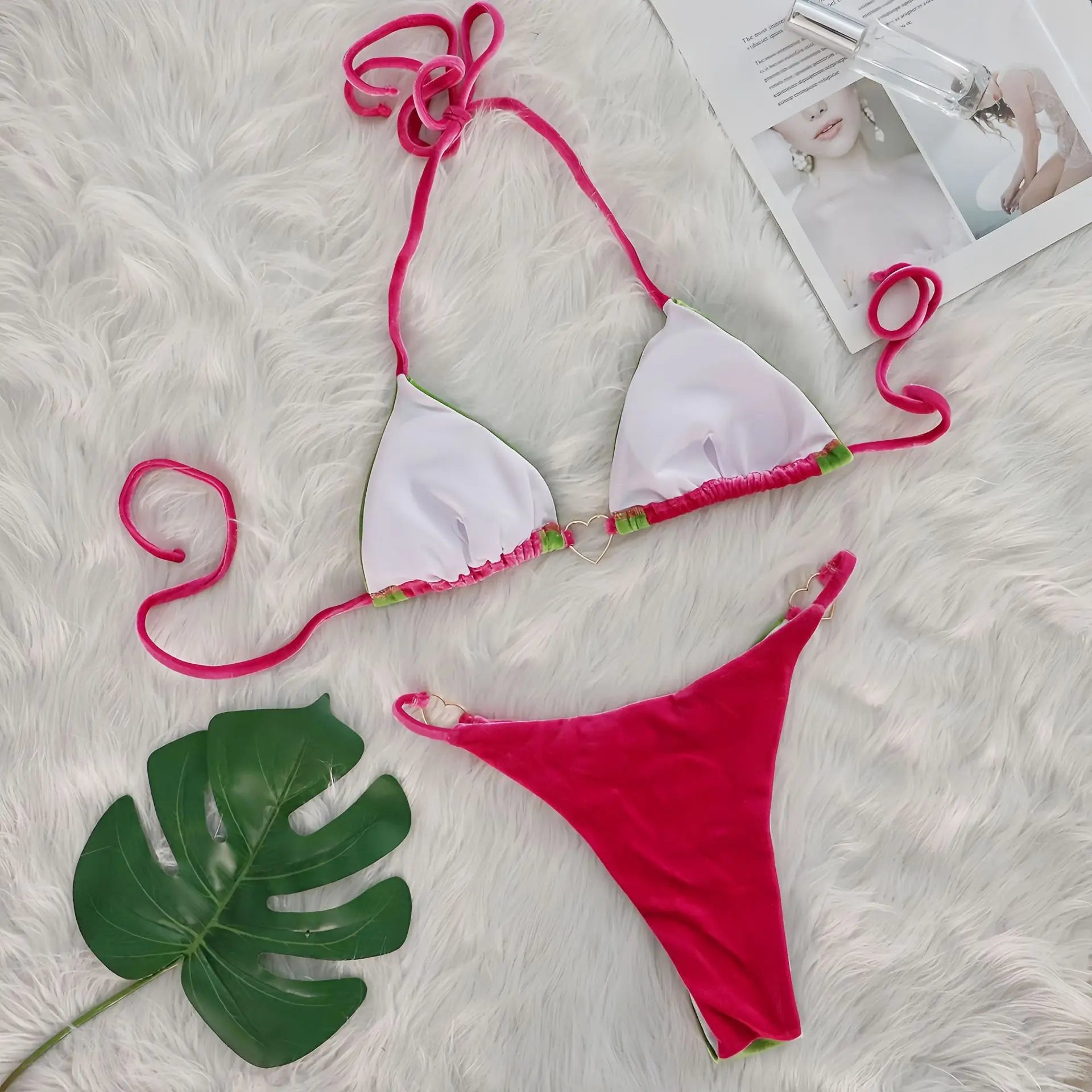 2025 Splicing Halter Velvet Bikini Female Swimsuit Women Brazilian Swimwear Two-pieces Bikini Set High Cut Bathing Suit Swim