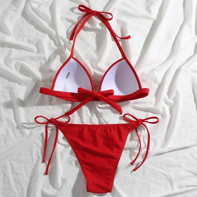 2025 Halter Bra Cup Bikini Women Swimsuit Female Push Up Swimwear Two Pieces Bikini Set Brazilian Bather Bathing Suit Swim Lady