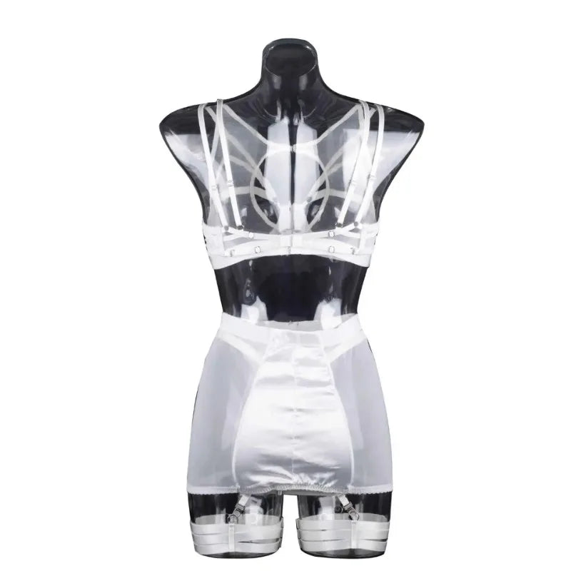 Toucheart 5-Pieces Erotic Lingerie Sexy Hip Skirt For Women Mesh Patchwork Hollow Out See-Through Lure Garters Underwear Suit