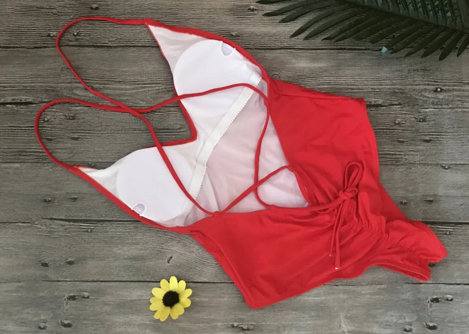 S - XXL V Neck Scrunch Butt Female Swimwear One Piece Swimsuit Women Backless Monokini High Cut Leg Bathing Suit Swim Bodysuit