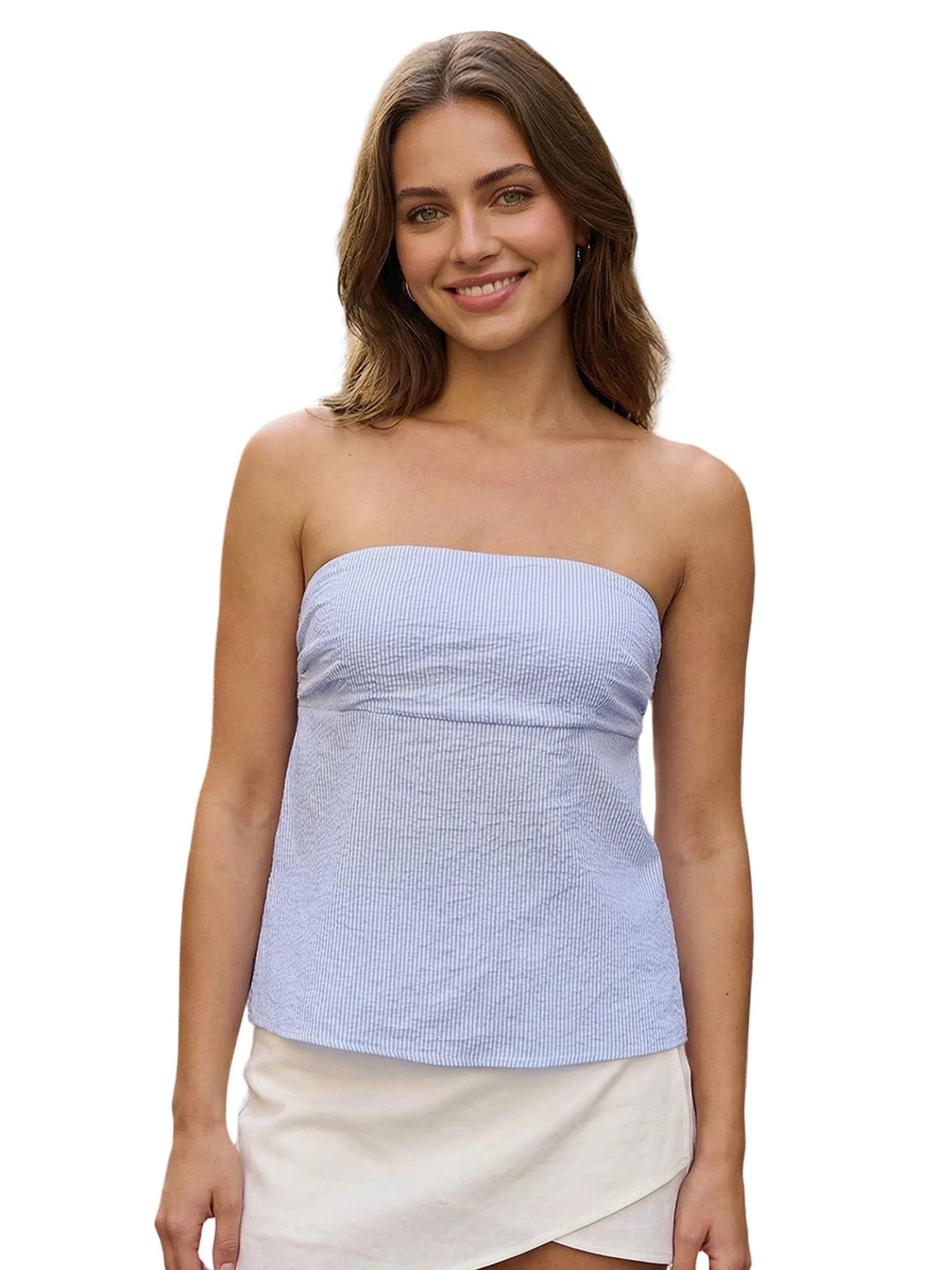 Women's Summer Strapless Vest Stylish Striped Sleeveless Open Back Tube Tops for Party Date Night Wear