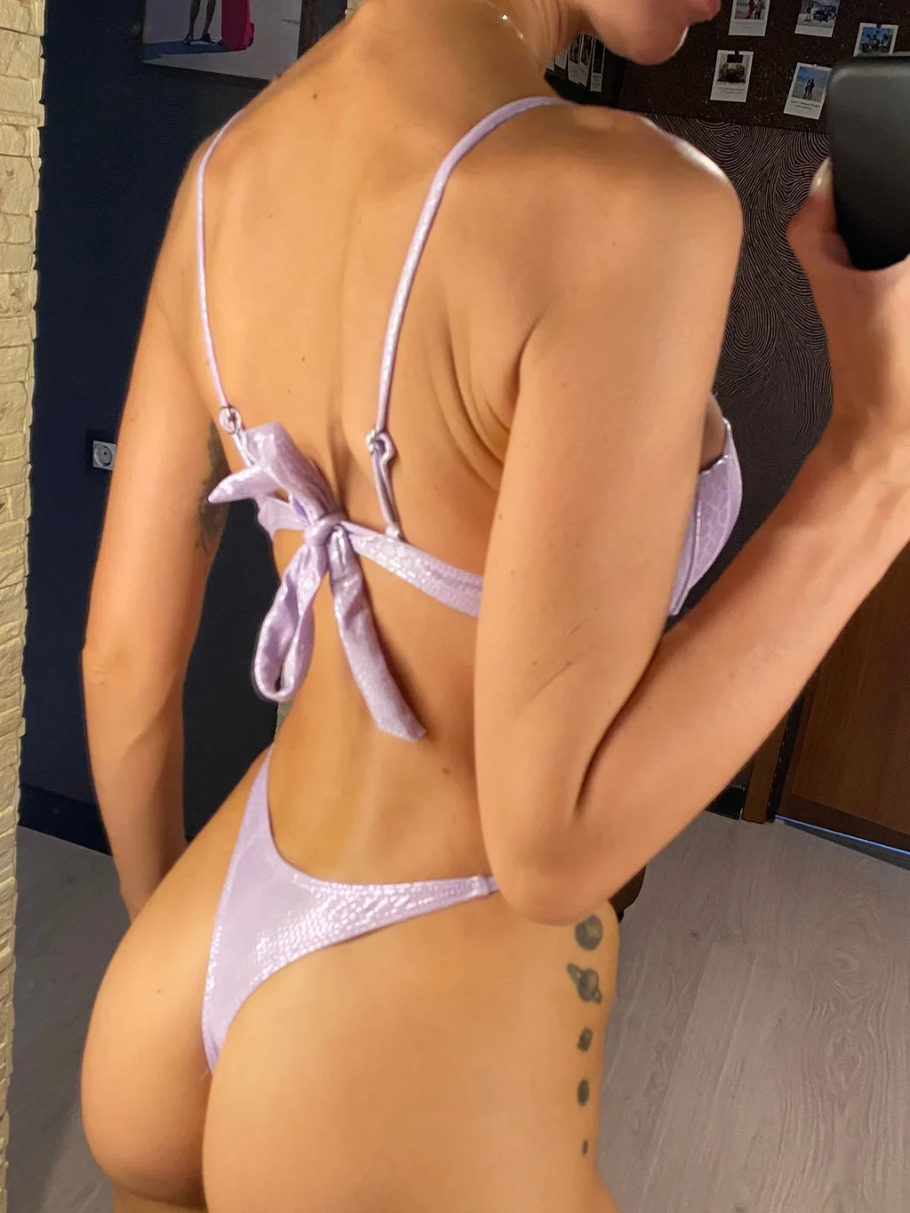 Scalloped Snake Skin Thong Bikini Female Swimsuit Women Swimwear Two-Pieces Bikini Set Bra Cup Bather Bathing Suit Swim V4650