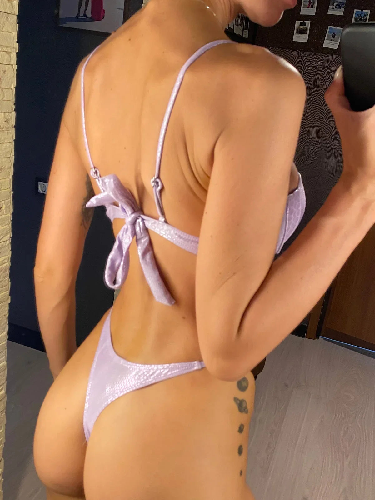 Scalloped Snake Skin Thong Bikini Female Swimsuit Women Swimwear Two-Pieces Bikini Set Bra Cup Bather Bathing Suit Swim V4650