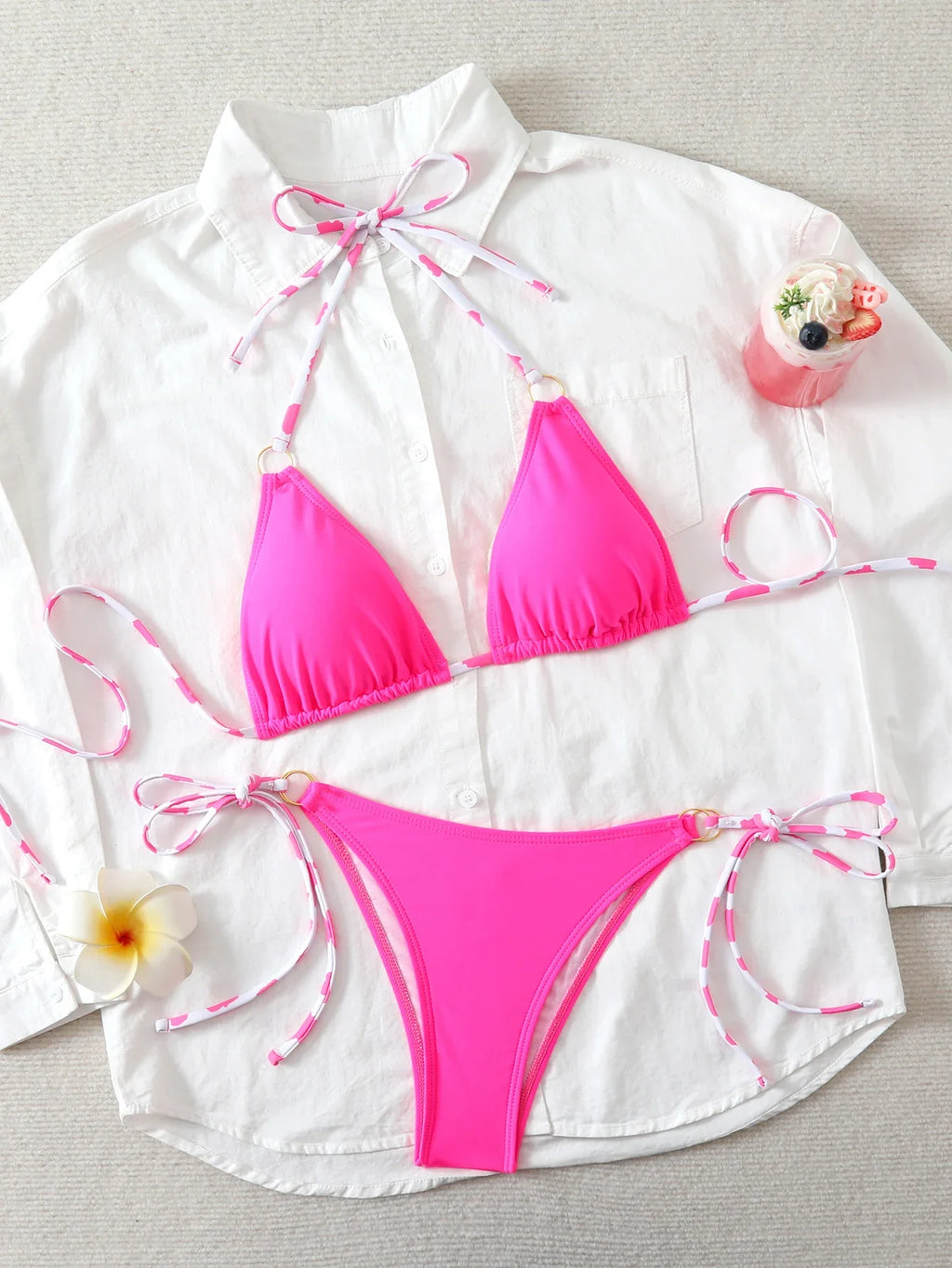 Triangle Halter Thong Bikinis 2026 Women Sexy Swimsuit Ring String Swimwear Female Bathers Bathing Swimming Swim Suit Beachwear