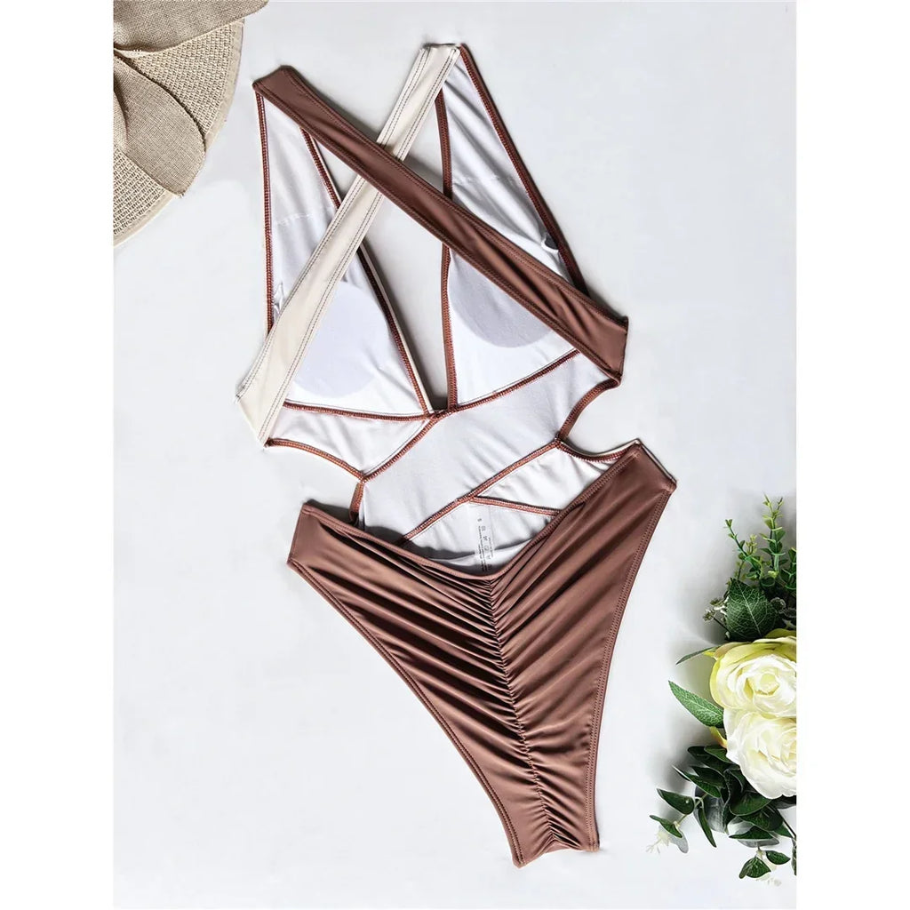 Scrunch Butt Swimsuits Deep V Neck Cross Backless One Piece Swimsuit Women Swimwear Female Monokini High Cut Bathing Suit Swim