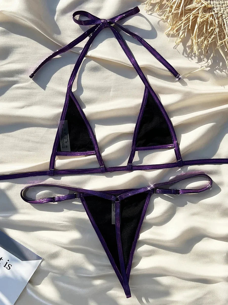 Shiny PU Bikini 2025 Extreme Mini Micro Thong Bikinis Female Swimsuit Women Swimwear Two-pieces Bikini Set Bathing Suit Swim