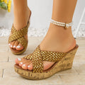 Gold Woven Wedge Heeled Sandals Women 2026 Summer Cross Band Platform Slippers Woman Plus Size 43 Peep Toe Thick Sole Sandals