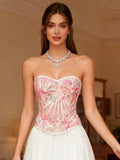 Women’s Tie-Dye Lace Boned Bustier, Sexy Strapless Corset Top, Hollow-out Breathable Slimming Shapewear