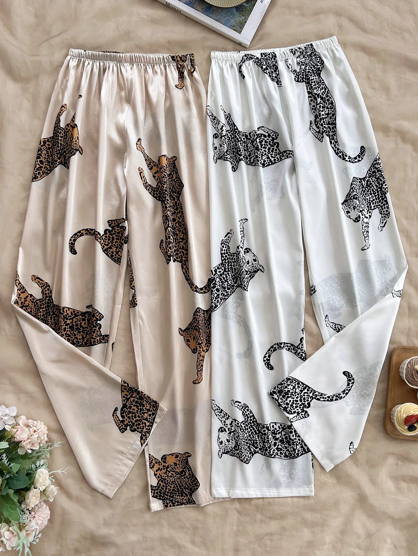2 Pcs Leopard Women's Prints Loose Fit Pants with Elastic Waist Comfortable Lounge and Casual Wear for Ladies