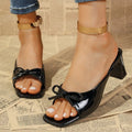 Sexy high heels slippers 2026 summer new luxury brand square heel sandals women's bow slim slippers women's shoes large size