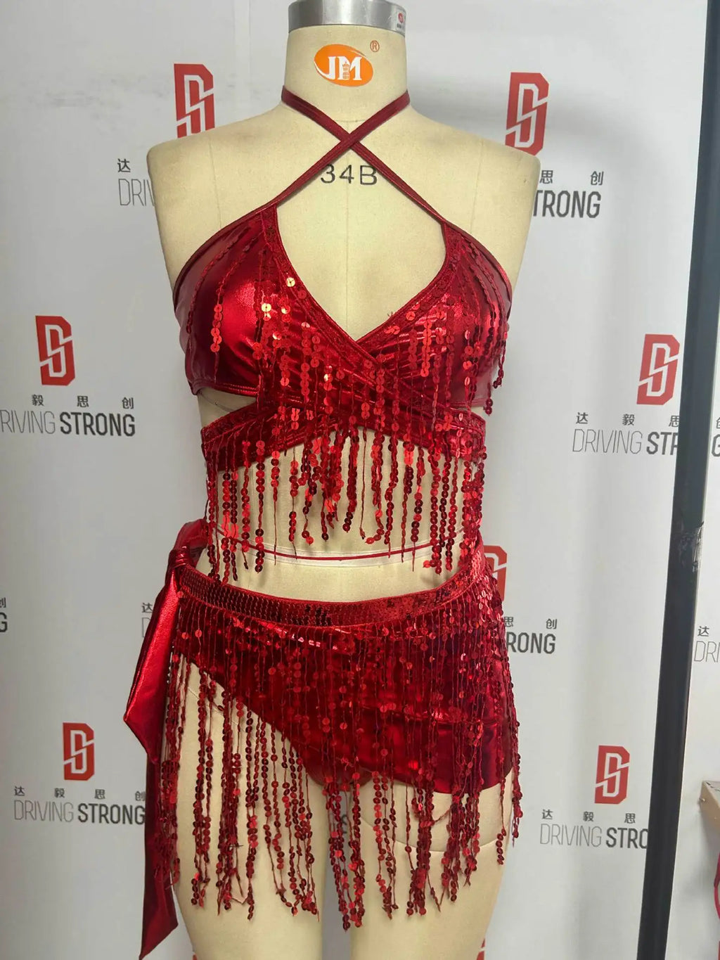 DEKA  Brazilian Silver Sequin Tassel Bikini Set Women's Halter Fringes Bra Shorts Nightclub Swimsuit Dance Stage Outfit Swimwear