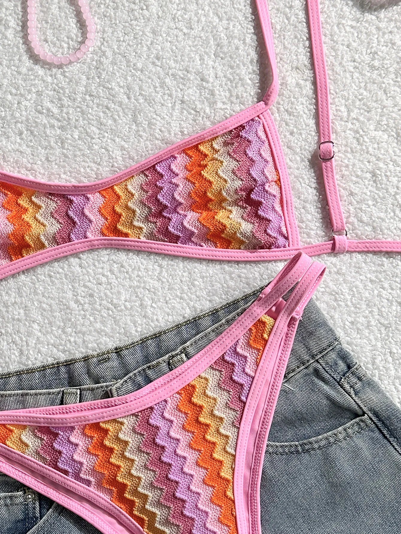 Crochet Striped High Leg Cut Brazilian Bikini Female Swimsuit Women Swimwear Two-pieces Bikini Set Bather Bathing Suit Swim Lady