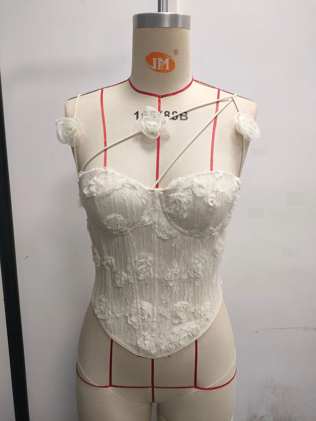 New Sexy 3D Flower Embroidery Tank Tops Irregular Shoulder Strap Steel Ring Fishbone Corset Top Summer Y2K Chic Lady Streetwear