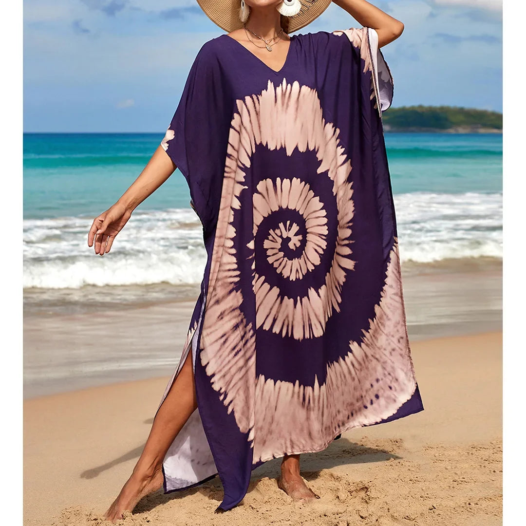 2026 New Colorful Kaftan Tunic Beach Dress Beach Wear Beachwear Beach Cover Up Cover-upsLoose Maxi Dress Female Women V4428