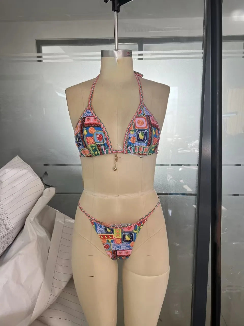 Sexy Tropical Print Bikini Set 2025 Women Halter Push Up Bra Thong Swimsuit Summer Holiday Bathing Suit Micro Swimwear Biquini