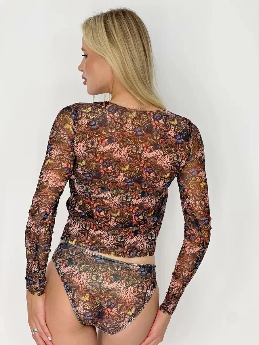2026 Women's Retro Print Scoop Neck Padded Long Sleeve One Piece Swimsuits High Cut Bathing Suits Swimwear Bodysuit Купальник