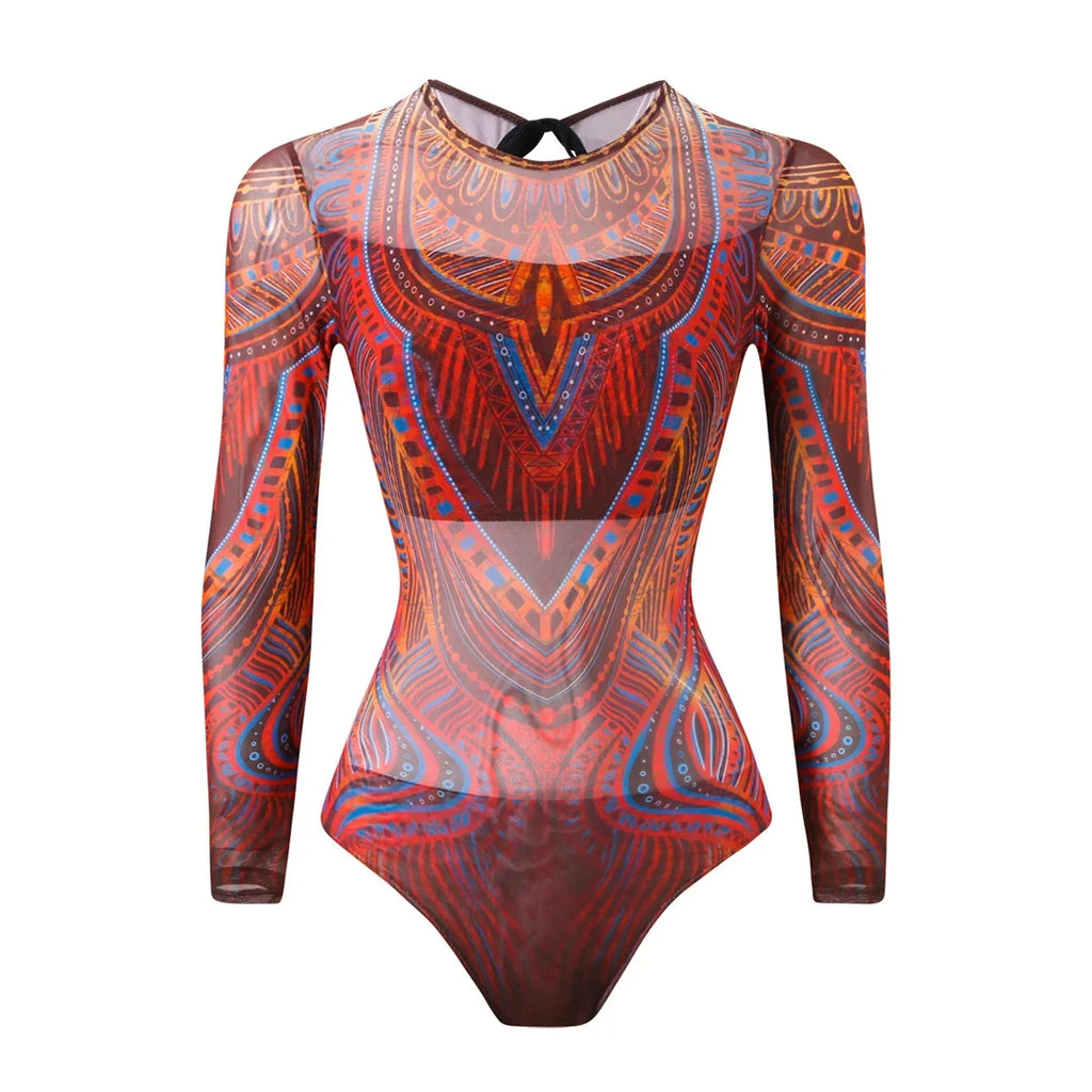 S - XXL New Printed Long Sleeve With Pants Women Swimwear One Piece Swimsuit Female Floral Padded Bather Bathing Suit Swim V7176