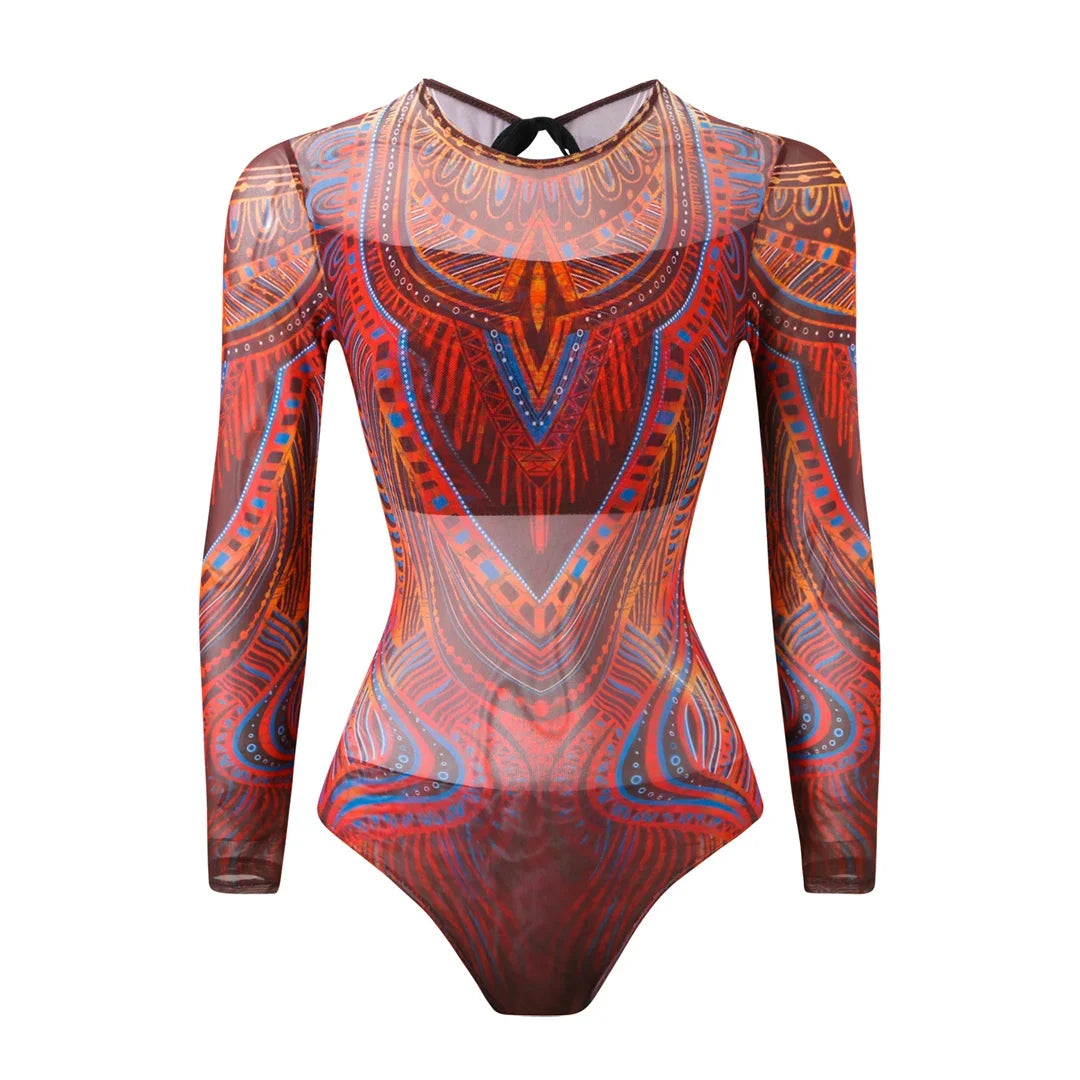 S - XXL New Printed Long Sleeve With Pants Women Swimwear One Piece Swimsuit Female Floral Padded Bather Bathing Suit Swim V7176
