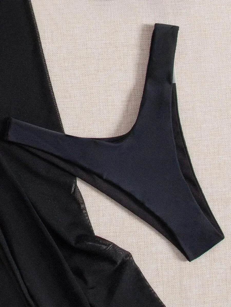 3 Pieces Thong Bikini 2026 Women With Dress Black Swimwear Female Halter Swimsuit Beach Wear Bathing Swimming Suit Summer