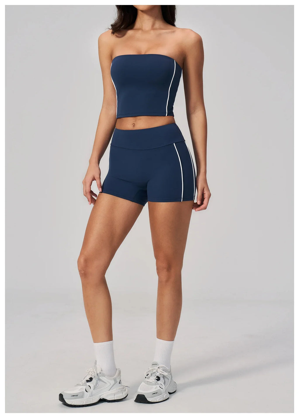 Summer Tight Yoga Suit Women Color Contrast Strapless Slim Sports Tank Top Shorts Fitness Suit Gym Running Workout Tracksuit