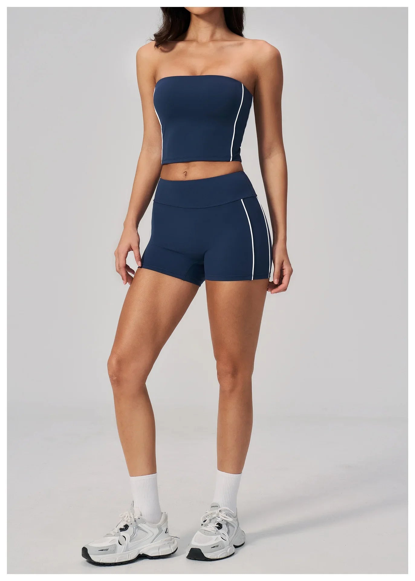 Summer Tight Yoga Suit Women Color Contrast Strapless Slim Sports Tank Top Shorts Fitness Suit Gym Running Workout Tracksuit