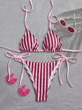 Sexy Pink Striped Micro Bikini 2026 Women Halter Push Up Bra Tie Side Thong Swimsuit Beach Bathing Suit Holiday Swimwear Biquini