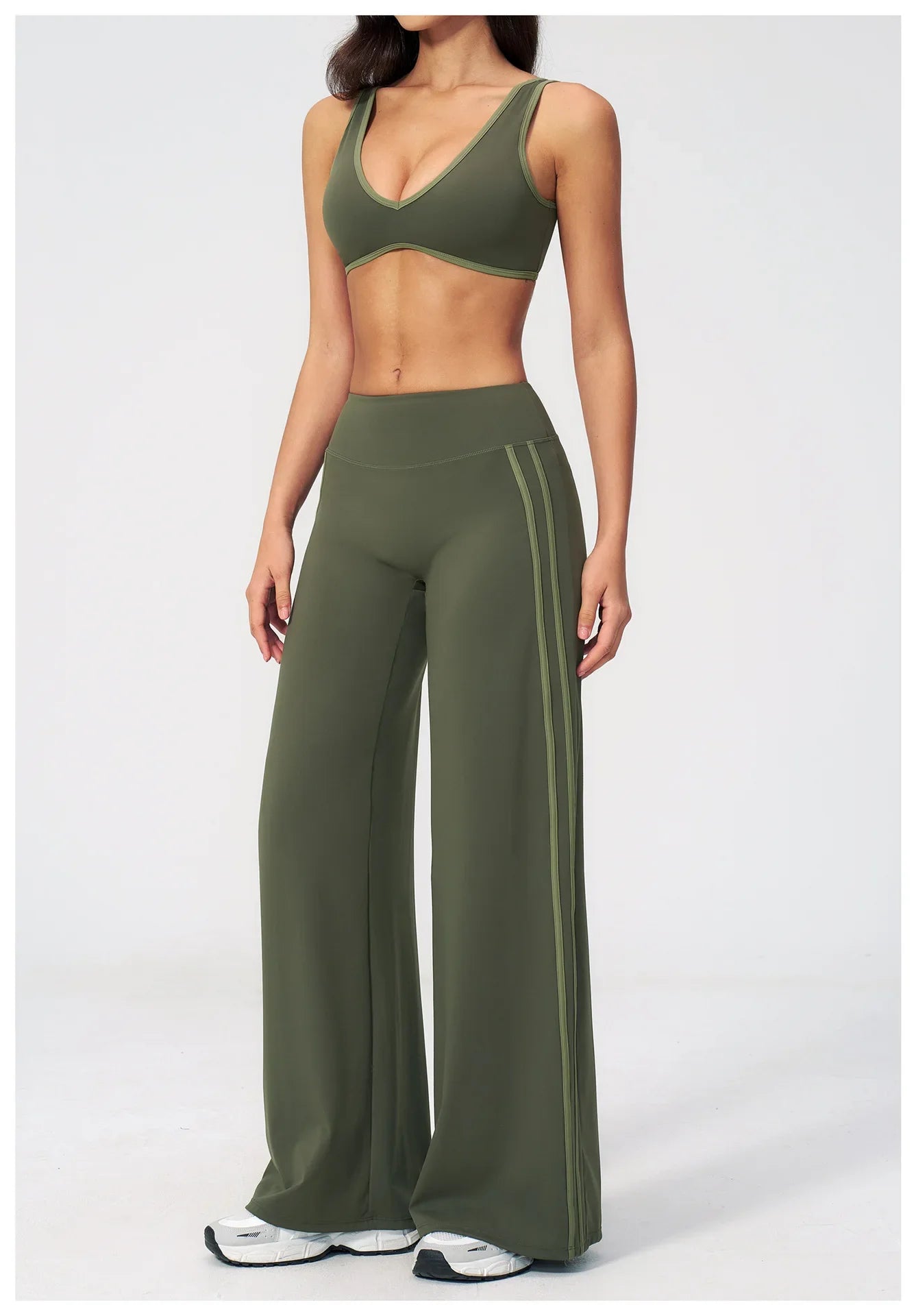 Women's Tracksuit Color Blocked Yoga Sets V Neck Sports Bra High Waist Flare Pants Fitness Suit Outdoor Running Workout Clothes