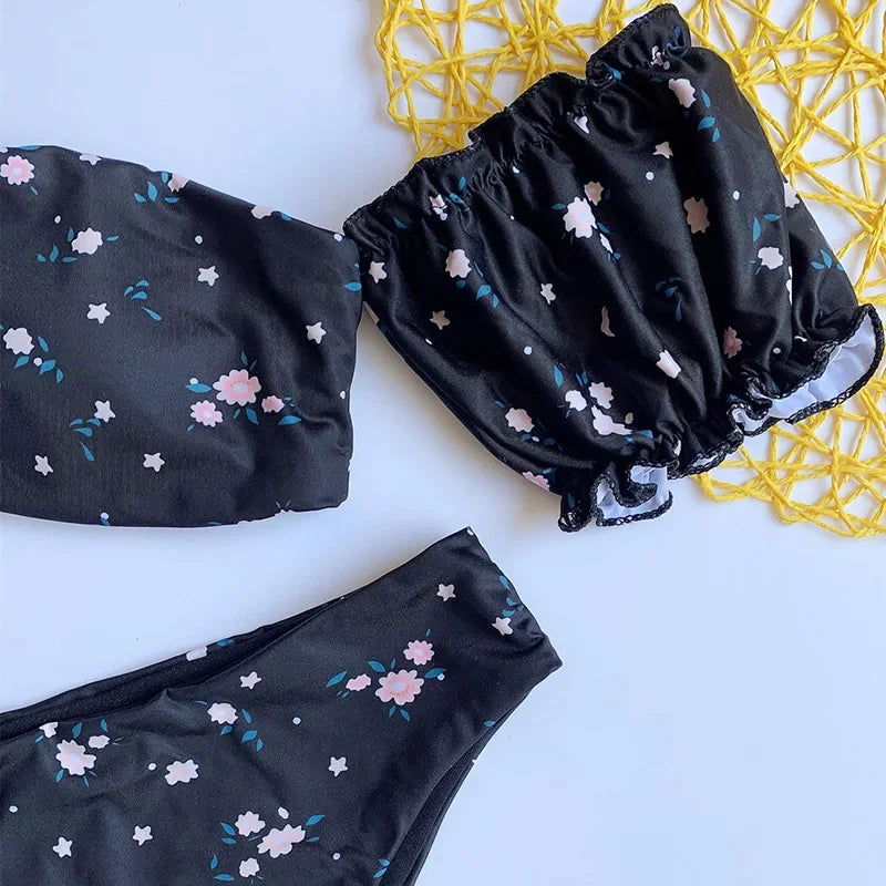 Ruffled Frilled Off Shoulder Bikini Women Swimsuit Female Swimwear Two Pieces Bikini Set Bandeau Bather Bathing Suit Swim Lady