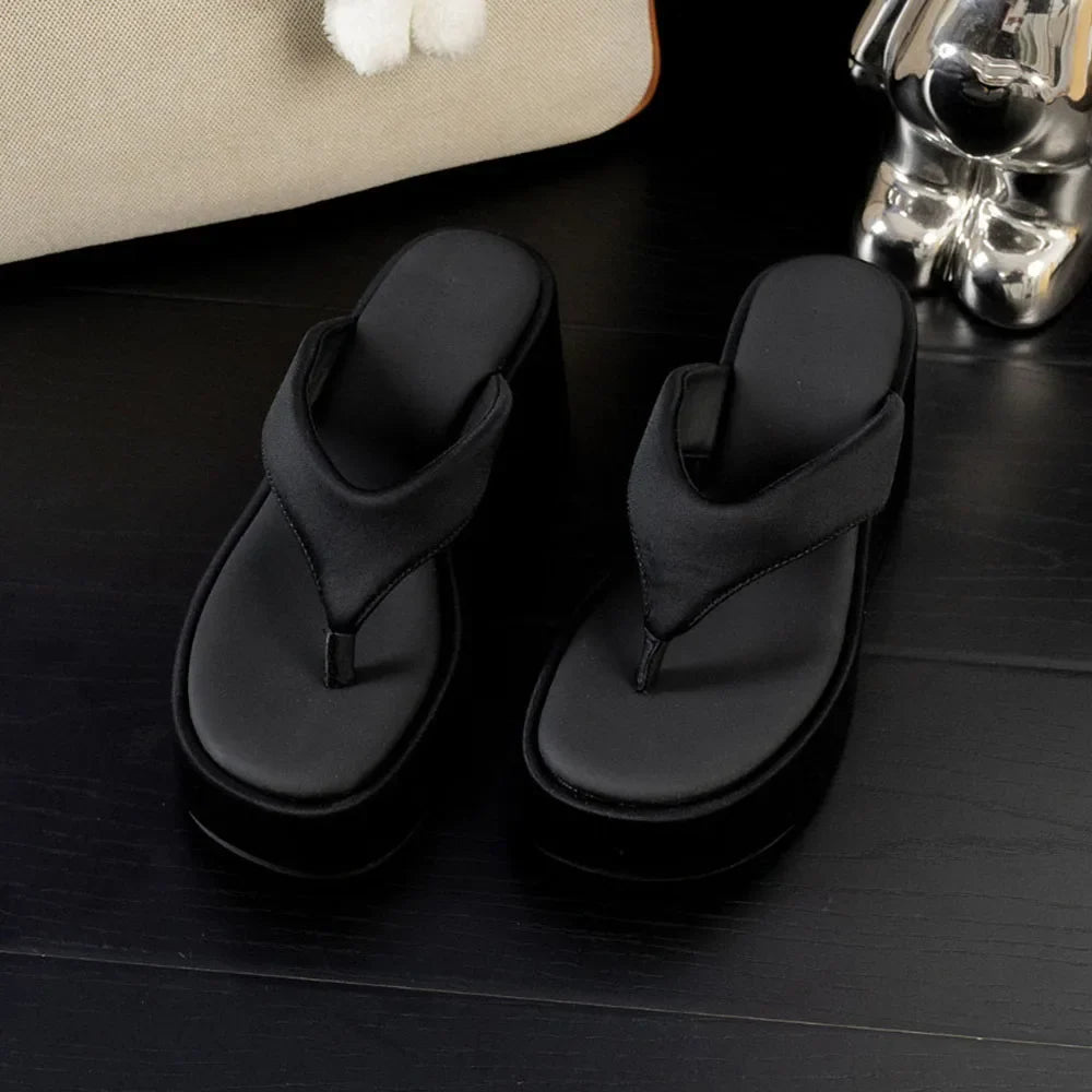 Vintage Y2K Leopard Flip&Flops Sandal Summer Chunky Platform Sandals Women Slipper Wedges Slides 8cm High Heels Shoes Mules