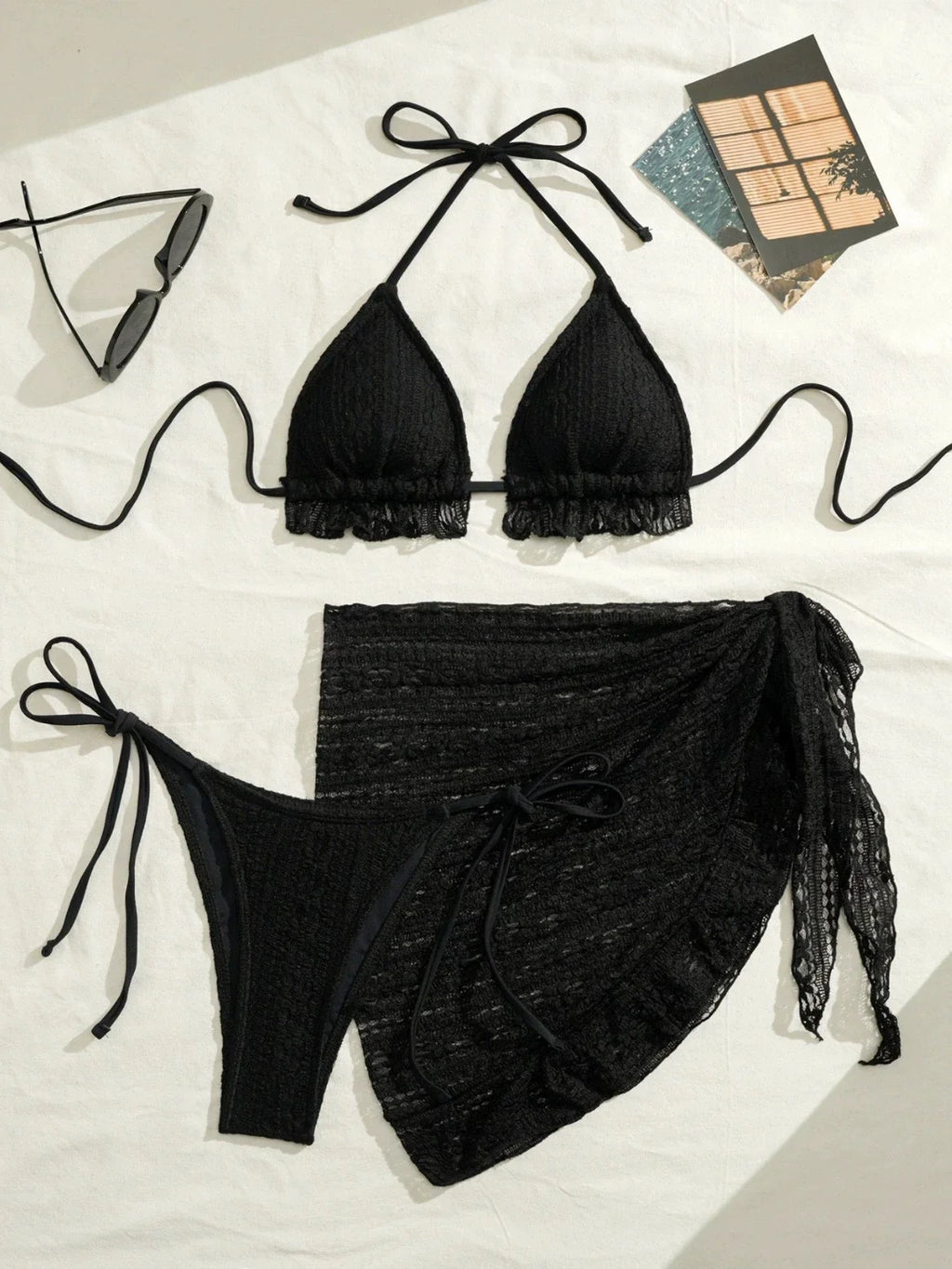 DEKA Lace Ruffled Swimwear Women Bikinis Set Backless Lace Up Bathing Suit Sexy Thongs Split Swimsuit Summer Beach Mini Skirt