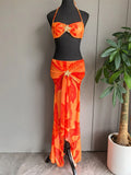 New With Skirt Metal Flower Printed Bikini Female Swimsuit Women Swimwear Three-Pieces Bikini Set Bather Bathing Suit Swim V7285